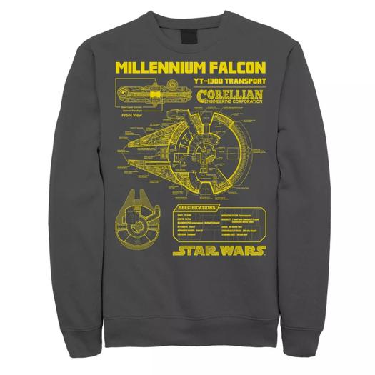 Мужской свитшот Star Wars Gold Millennium Falcon Schematics Licensed Character