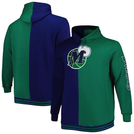 Мужской темно-синий/зеленый пуловер с капюшоном Mitchell & Ness Dallas Mavericks Big & Tall Hardwood Classics