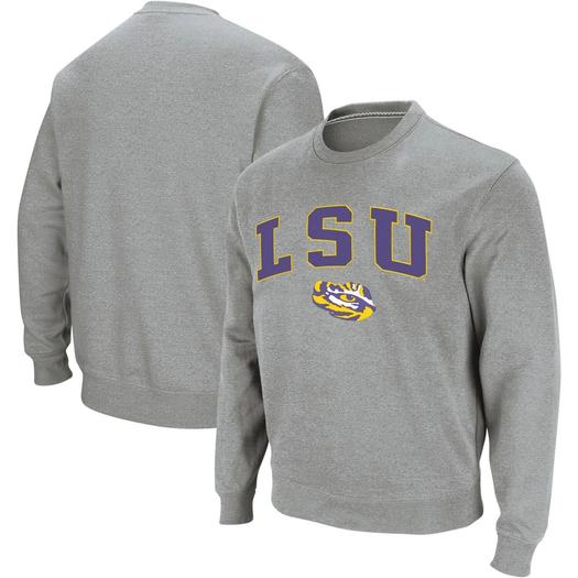 Мужской свитшот с круглым вырезом цвета Хизер Серый LSU Tigers Arch & Logo Colosseum