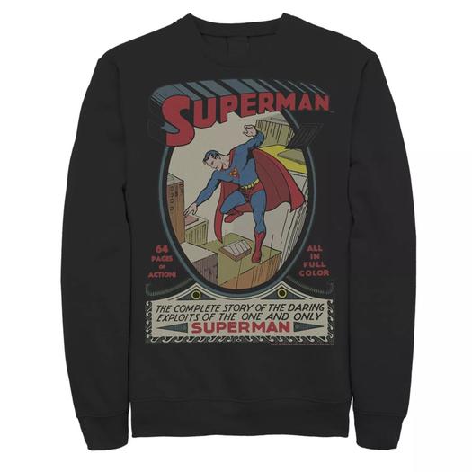 Мужской флисовый пуловер с графическим принтом DC Comics Superman 64 Pages Of Action Comic Cover Licensed Character, черный