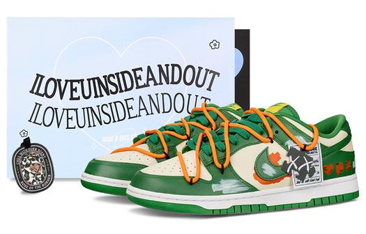 Кроссовки Nike Dunk Skateboard Shoes Men Low-Top, зеленый/оранжевый/белый