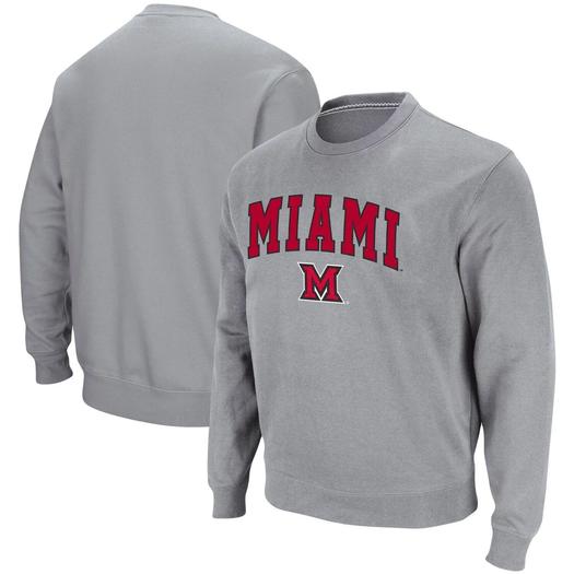 Мужской твиловый пуловер с принтом «Heathered Grey Miami University RedHawks Arch & Logo Tackle» Colosseum