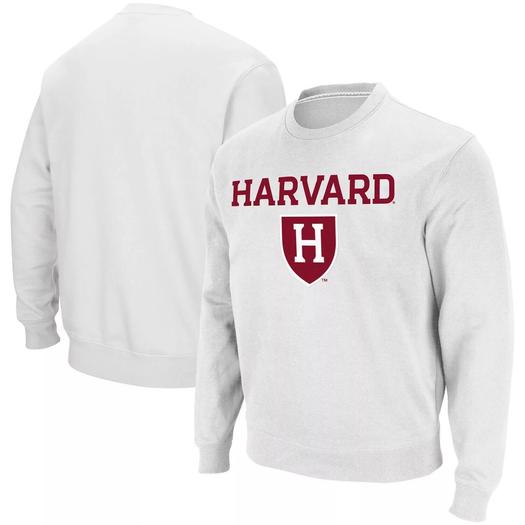 Мужской белый твиловый пуловер Harvard Crimson Team Arch & Logo Tackle Толстовка Colosseum