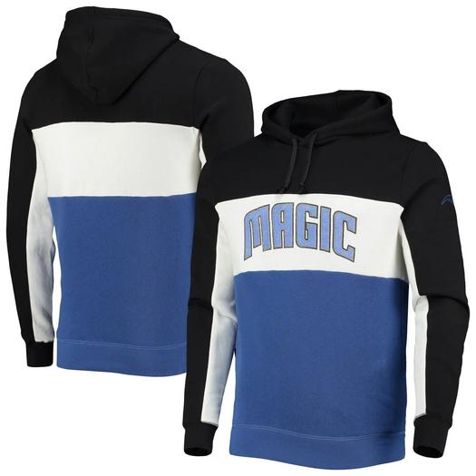 Мужской флисовый пуловер с капюшоном черного/белого цвета Orlando Magic Wordmark с цветными блоками