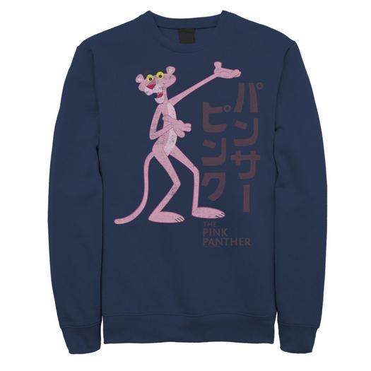 Мужской флисовый пуловер с графическим логотипом Pink Panther Kanji Portrait Licensed Character, синий