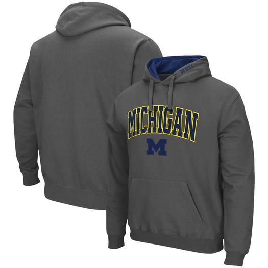 Мужской темно-серый пуловер с капюшоном Michigan Wolverines Arch & Logo 3.0 Colosseum