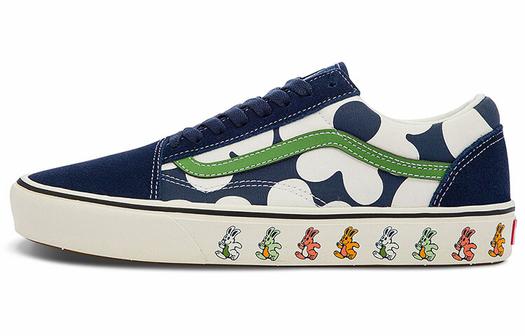 Кроссовки Vans Old Skool Casual Skate Shoes Unisex Blue White Flower Printing 'Blue White Green'