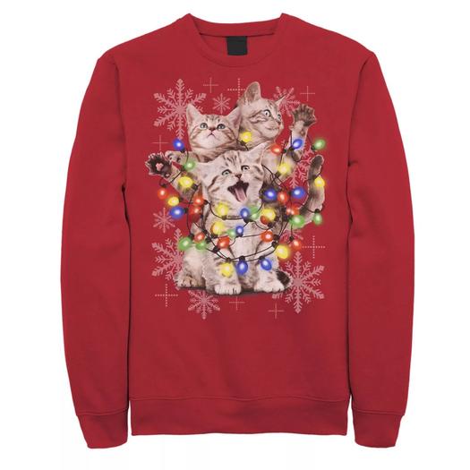 Мужской флисовый свитшот с круглым вырезом Cute Cats with Holiday Lights Licensed Character
