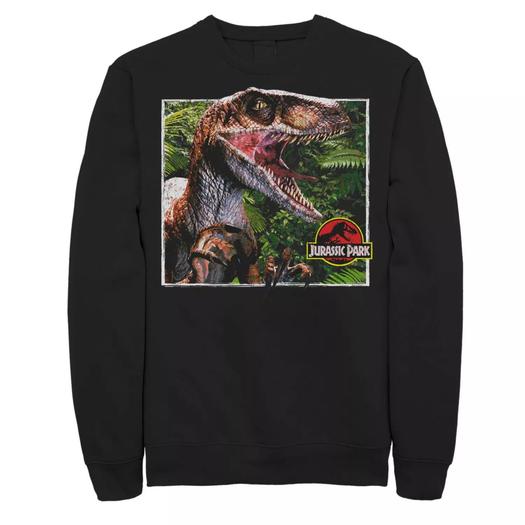 Мужской флисовый пуловер с рисунком «Парк Юрского периода Raptor Coming Out Of Forest» Licensed Character