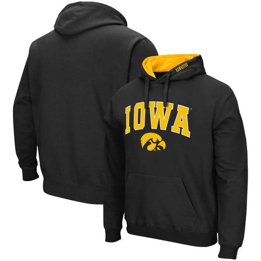 Мужской черный пуловер с капюшоном Iowa Hawkeyes Arch & Logo 3.0 Colosseum