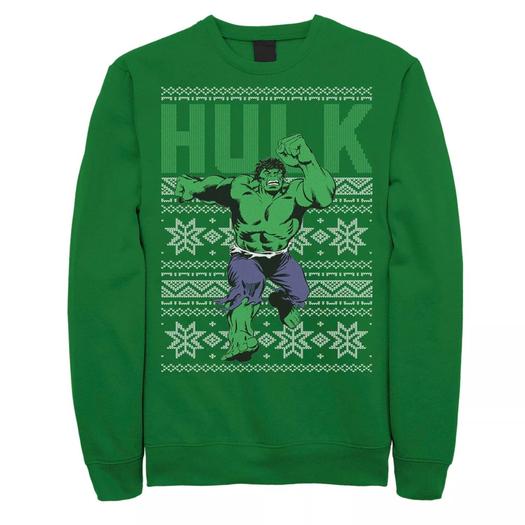 Мужской флисовый пуловер с рисунком Marvel Hulk в стиле ретро Ugly Christmas