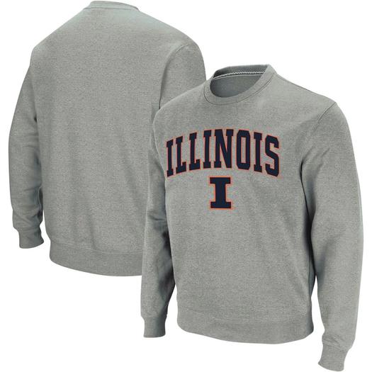 Мужской свитшот с круглым вырезом Heather Grey Illinois Fighting Illini Arch & Logo Colosseum