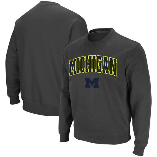 Мужской темно-серый свитшот с круглым вырезом Michigan Wolverines Arch & Logo Colosseum