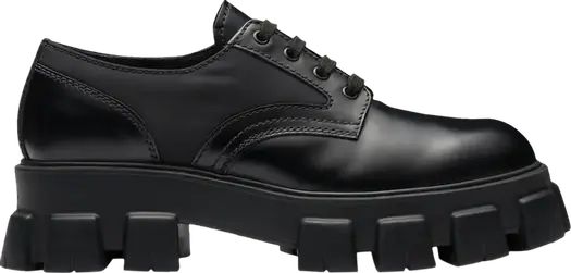 Кроссовки Prada Monolith Brushed Leather and Nylon Lace Up Black, черный
