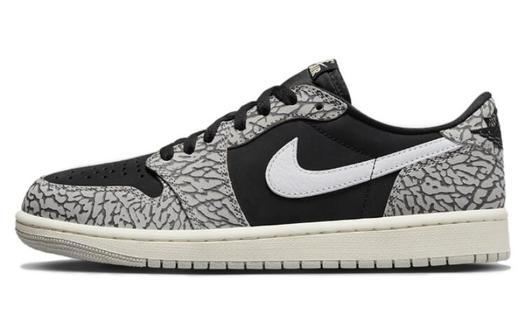 Кроссовки Jordan 1 Retro Low OG черные цементные (GS), черный/серый