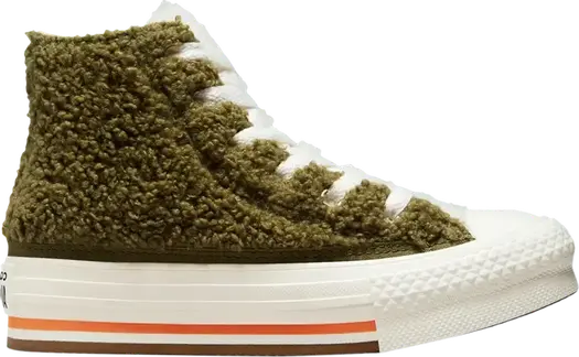 Кроссовки Converse Chuck Taylor All Star Sherpa EVA Platform High GS Dark Moss Bold Mandarin, зеленый
