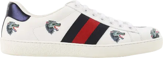 Кроссовки Gucci Ace Leather Wolf, белые