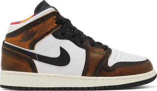 Кроссовки Air Jordan 1 Mid SE GS Wear-Away - Taxi, черный