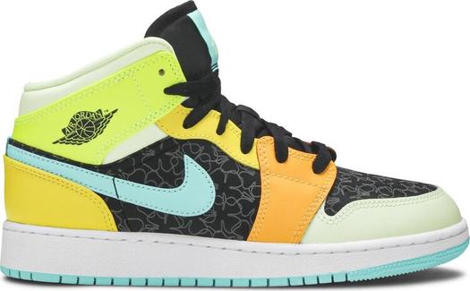 Кроссовки Air Jordan 1 Mid SE GS Clover, разноцветный