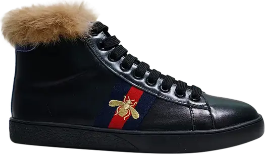Кроссовки Gucci Ace High Black Fur, черные