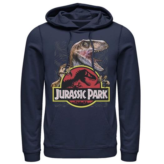 Мужской пуловер с капюшоном и рисунком «Парк Юрского периода Raptor» с цветным логотипом Licensed Character, синий