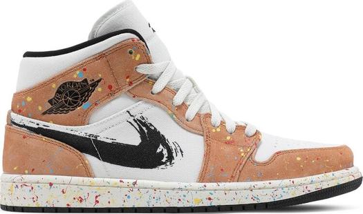 Кроссовки Air Jordan 1 Mid SE Brushstroke Paint Splatter, белый