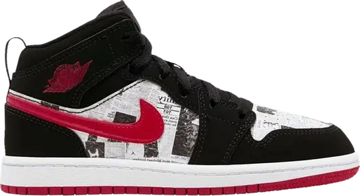 Кроссовки Air Jordan 1 Mid SE PS Newspaper Air Times, черный