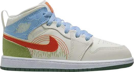 Кроссовки Air Jordan 1 Mid SE PS Stitch, кремовый
