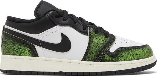 Кроссовки Air Jordan 1 Low SE GS Wear-Away - Electric Green, белый