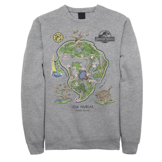 Мужской флисовый пуловер с рисунком «Мир Юрского периода» Isla Nublar Map Licensed Character