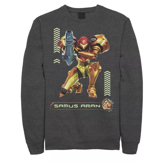 Мужской флисовый пуловер с графическим рисунком для Nintendo Nintendo Metriod Samus Aran Kneel Blaster Licensed Character