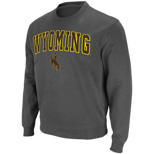 Мужской темно-серый свитшот из саржевого пуловера Wyoming Cowboys Arch & Logo Tackle Colosseum
