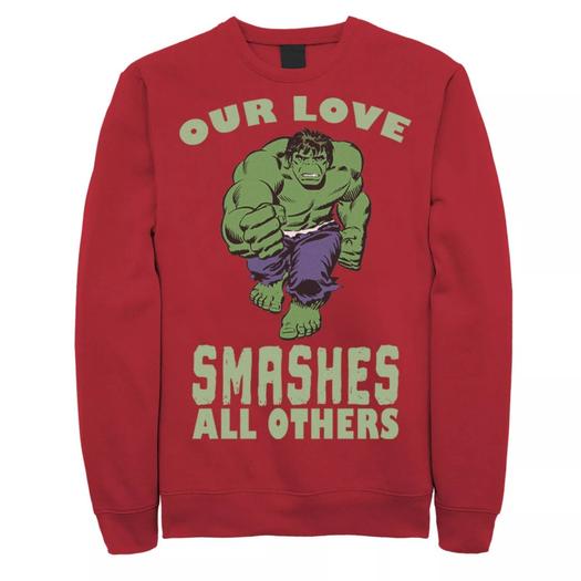 Мужской свитшот на День святого Валентина Marvel Smashing Love Licensed Character