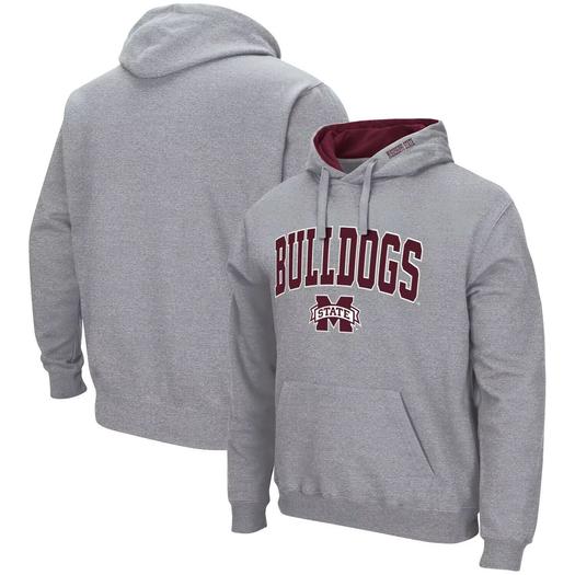 Мужской серый пуловер с капюшоном Mississippi State Bulldogs Arch & Logo 3.0 Colosseum