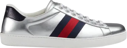 Кроссовки Gucci Ace Metallic Leather, серебряный