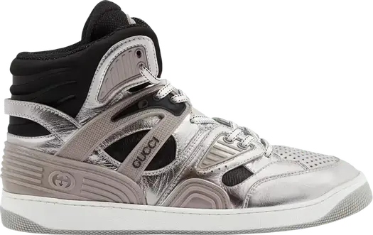 Кроссовки Gucci Basket High Silver Black, серебряный