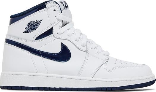 Кроссовки Air Jordan 1 Retro High OG BG Metallic Navy, белый