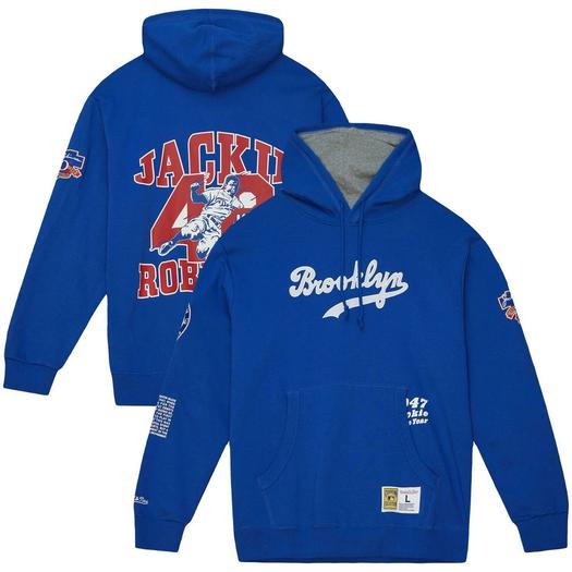 Мужской флисовый пуловер с капюшоном Mitchell & Ness Jackie Robinson Royal Brooklyn Dodgers Cooperstown Collection Legends