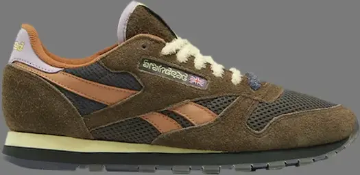 Кроссовки brain dead x classic leather 'fuzzy suede' Reebok, коричневый