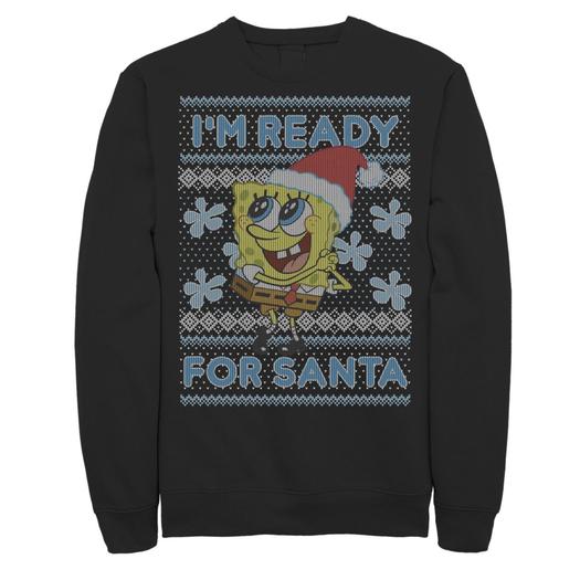 Мужской флисовый пуловер SpongeBob SquarePants I'm Ready For Santa Ugly Christmas Nickelodeon, черный