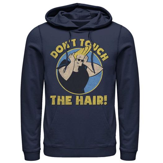 Мужской пуловер с капюшоном и капюшоном Cartoon Network Johnny Bravo Don't Touch The Hair Badge Licensed Character