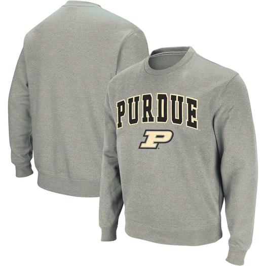 Мужской свитшот с круглым вырезом Heather Grey Purdue Boilermakers Arch & Logo Colosseum