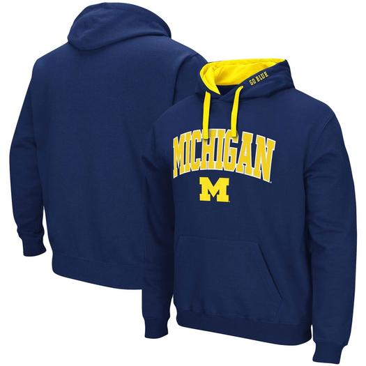 Мужской темно-синий пуловер с капюшоном Michigan Wolverines Big & Tall Arch & Logo 2.0 Colosseum