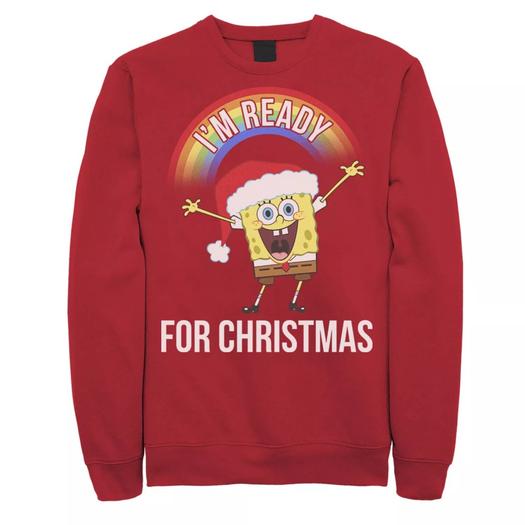 Мужской флисовый пуловер SpongeBob SquarePants I'm Ready For Christmas с радужным цветком Nickelodeon, красный