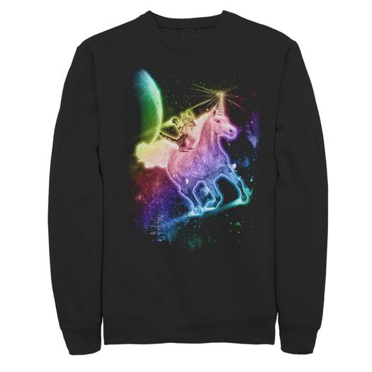 Мужской флисовый свитшот с круглым вырезом Rainbow Kitten Unicorn In Space Licensed Character