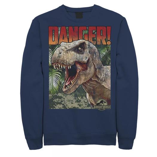 Мужской флисовый пуловер с ретро-плакатом Jurassic World Danger T-Rex Licensed Character, синий