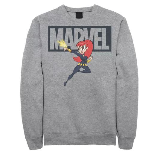 Мужской свитшот с контурным логотипом Black Widow Chibi Action Pose Marvel