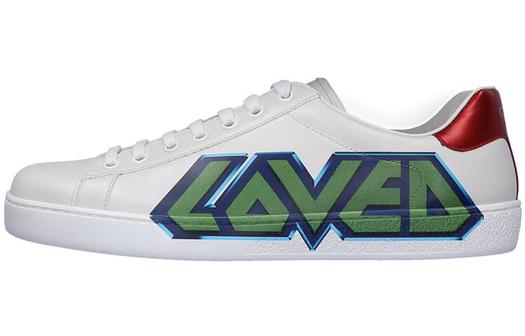 Кроссовки Gucci Ace Loved Skateboarding, низкие, кожаные, белый/зеленый/синий