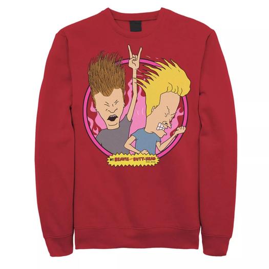 Мужской свитшот с портретом Beavis & Butthead Rock N Roll Circle, Red Licensed Character, красный