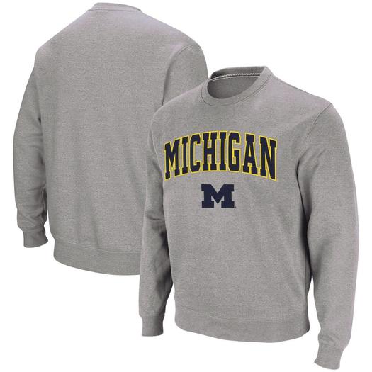Мужской свитшот с круглым вырезом Heather Grey Michigan Wolverines Arch & Logo Colosseum